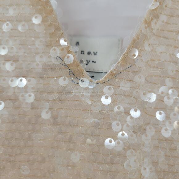 A New Day Womens Sequin Tank Top Medium Cream Sleeveless V Neck Holiday Party - Picture 5 of 12
